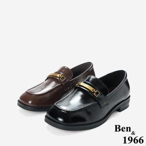 Ben&1966高級牛油皮個性方頭舒適樂福鞋-黑(256121)