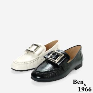 Ben&1966高級頭層牛皮個性方釦樂福鞋-米白(256132)