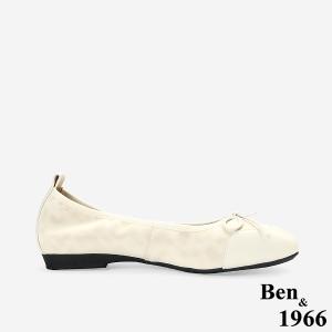 Ben&1966時尚豹紋牛皮蝴蝶結方頭包鞋-米白(256333)