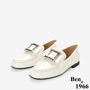 Ben&1966高級頭層牛皮個性方釦樂福鞋-米白(256132)