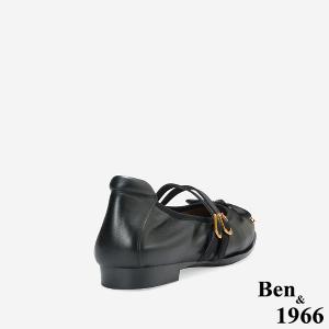 Ben&1966柔軟羊皮優雅蝴蝶結方頭包鞋-黑(256321)
