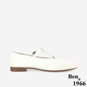 Ben&1966高級牛油皮氣質韓系尖頭瑪莉珍鞋-白色(256302)