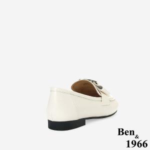 Ben&1966高級頭層牛皮個性方釦樂福鞋-米白(256132)