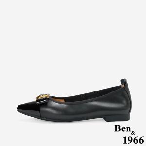 Ben&1966高級頭層牛皮優雅尖頭包鞋-黑(256281)
