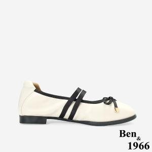 Ben&1966柔軟羊皮優雅蝴蝶結方頭包鞋-米白(256322)
