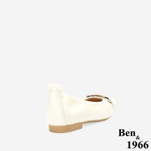 Ben&1966高級頭層牛皮優雅尖頭包鞋-米白(256282)