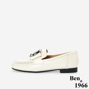 Ben&1966高級頭層牛皮個性方釦樂福鞋-米白(256132)