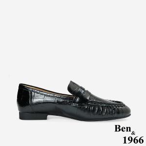 Ben&1966高級頭層牛皮簡約個性樂福鞋-黑(256291)
