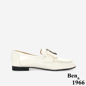 Ben&1966高級頭層牛皮個性方釦樂福鞋-米白(256132)