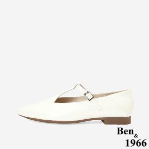 Ben&1966高級牛油皮氣質韓系尖頭瑪莉珍鞋-白色(256302)