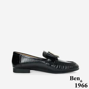 Ben&1966高級頭層牛皮個性方釦樂福鞋-黑(256131)