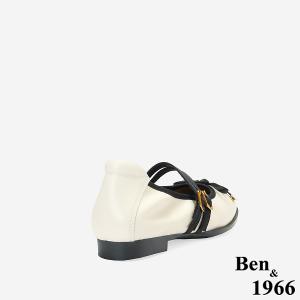 Ben&1966柔軟羊皮優雅蝴蝶結方頭包鞋-米白(256322)