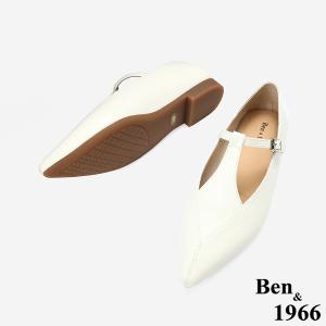 Ben&1966高級牛油皮氣質韓系尖頭瑪莉珍鞋-白色(256302)