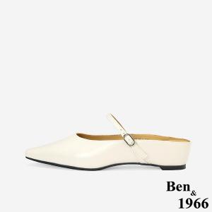 Ben&1966高級頭層牛皮質感優雅內增高穆勒拖-米白(256272)