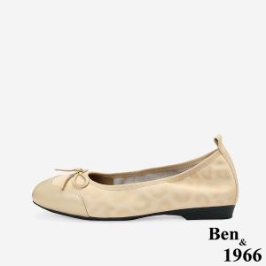 Ben&1966時尚豹紋牛皮蝴蝶結方頭包鞋-杏色(256332)