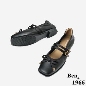 Ben&1966柔軟羊皮優雅蝴蝶結方頭包鞋-黑(256321)