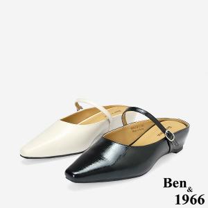 Ben&1966高級頭層牛皮質感優雅內增高穆勒拖-黑(256271)