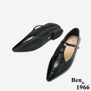 Ben&1966高級牛油皮氣質韓系尖頭瑪莉珍鞋-黑(256301)