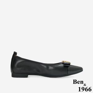 Ben&1966高級頭層牛皮優雅尖頭包鞋-黑(256281)