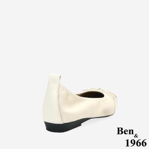 Ben&1966時尚豹紋牛皮蝴蝶結方頭包鞋-米白(256333)