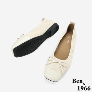 Ben&1966時尚豹紋牛皮蝴蝶結方頭包鞋-米白(256333)