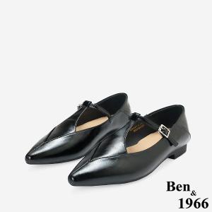 Ben&1966高級牛油皮氣質韓系尖頭瑪莉珍鞋-黑(256301)