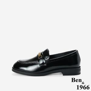 Ben&1966高級牛油皮個性方頭舒適樂福鞋-黑(256121)
