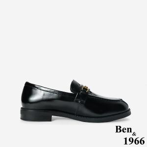 Ben&1966高級牛油皮個性方頭舒適樂福鞋-黑(256121)