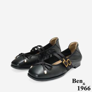 Ben&1966柔軟羊皮優雅蝴蝶結方頭包鞋-黑(256321)