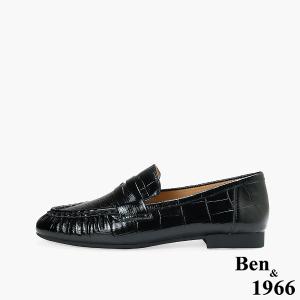 Ben&1966高級頭層牛皮簡約個性樂福鞋-黑(256291)