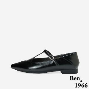 Ben&1966高級牛油皮氣質韓系尖頭瑪莉珍鞋-黑(256301)