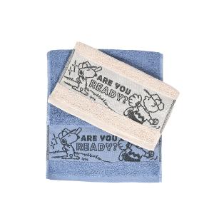 SNOOPY史努比 素色緞檔緹花毛巾-藍色