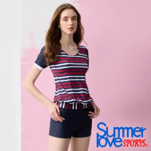 【Summer Love 夏之戀】大女短袖長版二件式泳衣S25708