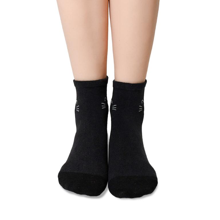 摩力諾抗菌造型短襪-喵臉-黑色