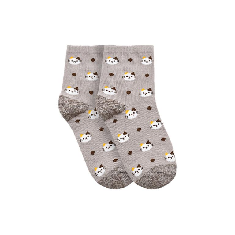 摩力諾抗菌造型短襪-貓貓-灰色
