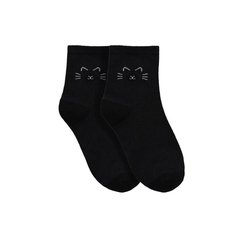 摩力諾抗菌造型短襪-喵臉-黑色