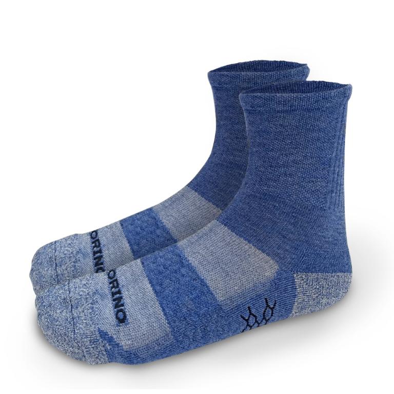 摩力諾石墨烯菱格透氣氣墊3/4長襪L-麻藍色