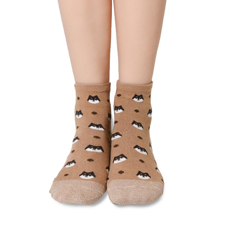 摩力諾抗菌造型短襪-狗狗-咖啡