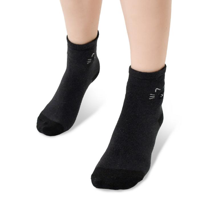 摩力諾抗菌造型短襪-喵臉-黑色