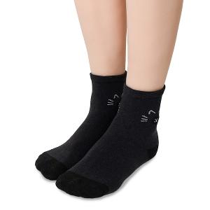 摩力諾抗菌造型短襪-喵臉-黑色