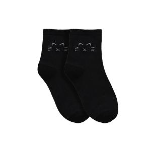 摩力諾抗菌造型短襪-喵臉-黑色