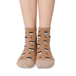 摩力諾抗菌造型短襪-狗狗-咖啡