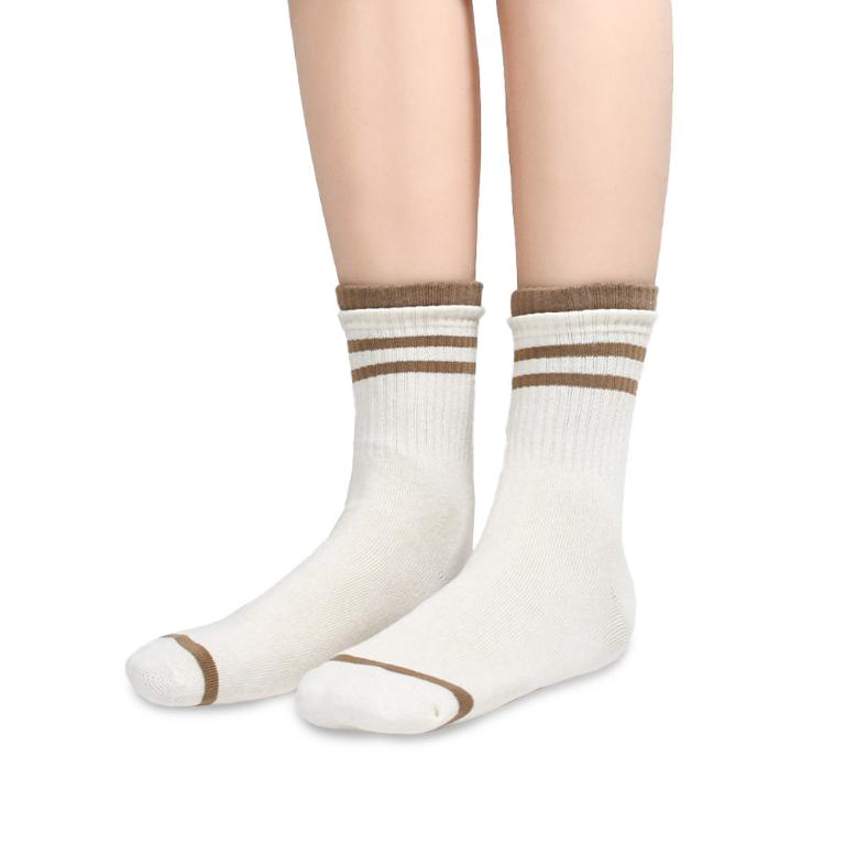 摩力諾抗菌經典女襪-日系條紋-米白
