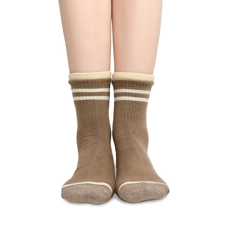 摩力諾抗菌經典女襪-日系條紋-咖啡
