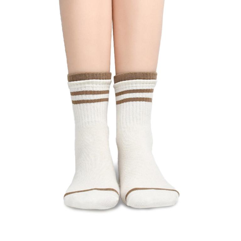 摩力諾抗菌經典女襪-日系條紋-米白
