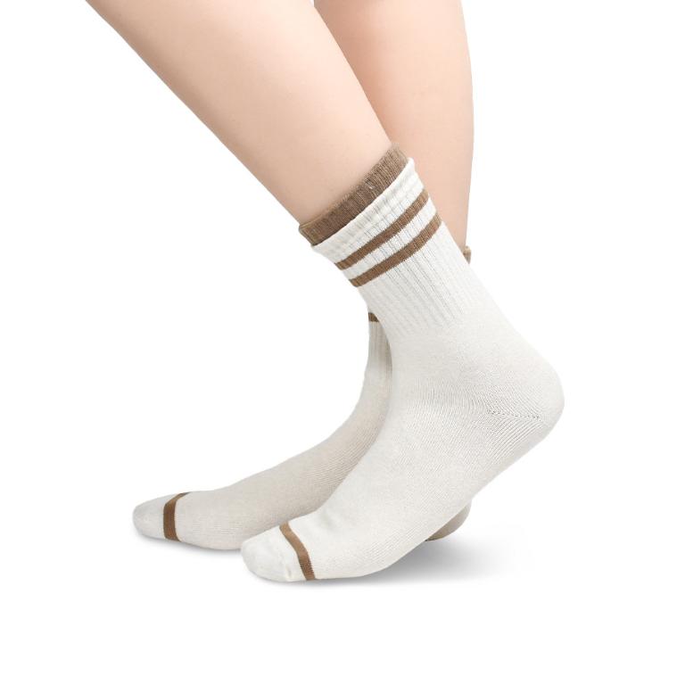 摩力諾抗菌經典女襪-日系條紋-米白