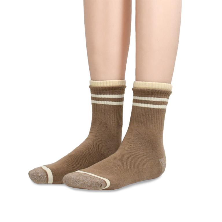 摩力諾抗菌經典女襪-日系條紋-咖啡