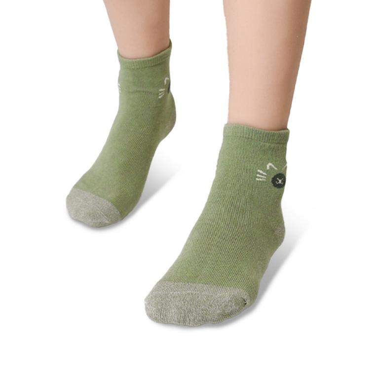 摩力諾抗菌造型短襪-喵臉-灰綠