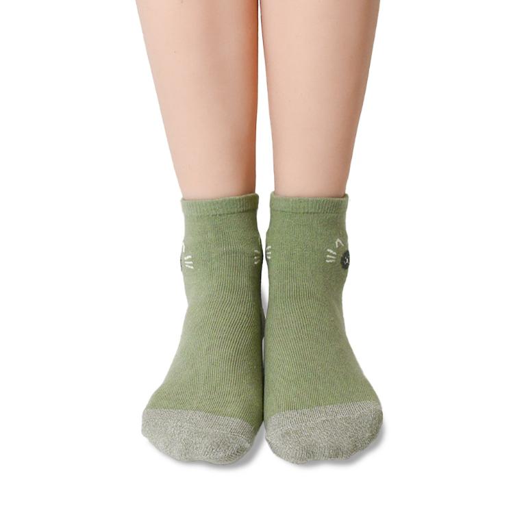 摩力諾抗菌造型短襪-喵臉-灰綠