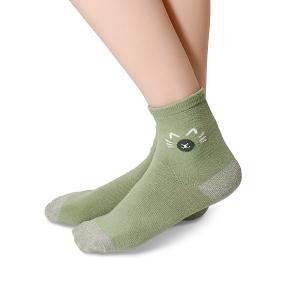 摩力諾抗菌造型短襪-喵臉-灰綠